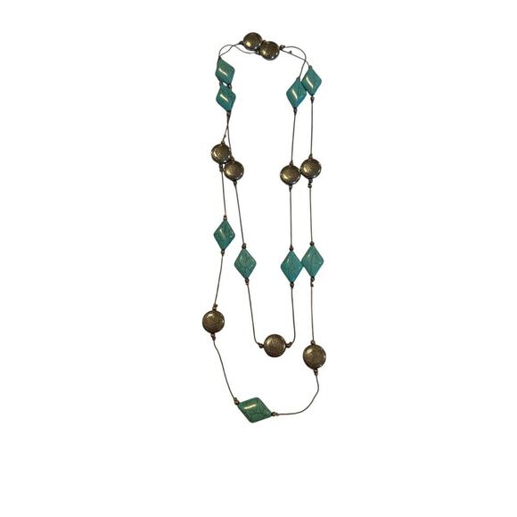 Necklace Turqoise-colored Diamond-shape Silver - Picture 1 of 1